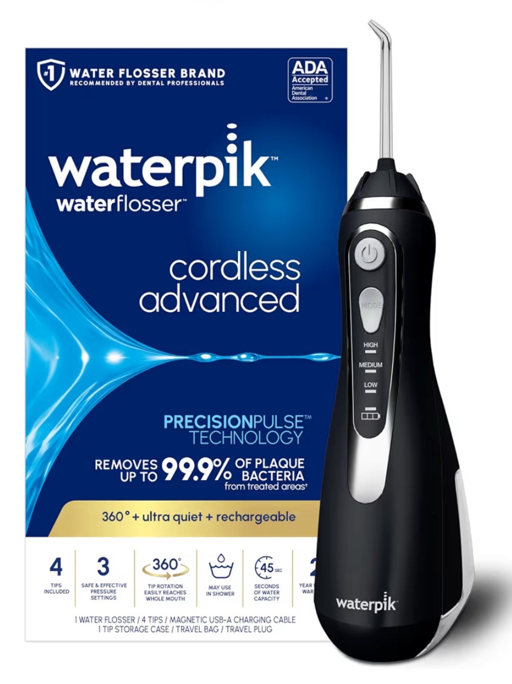 Waterpik Cordless Advanced Water Flosser - Black